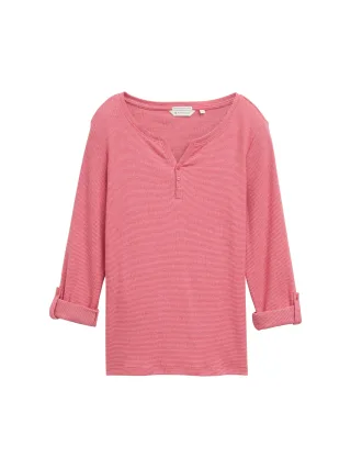 Tom Tailor - Langarmshirt mit Turn-Up-Funktion off white red small stripe - Gr. - M