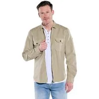 Engbers Langarmhemd Herren Overshirt mit Leinenanteil, Beige