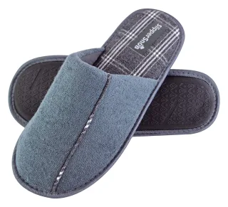 Slipper Snob - Mens Indoor Slip On Mule Hausschuhe | Plain Top Checked Sole | Memory Foam - Grau