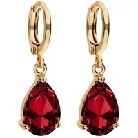 LÖB Paar Creolen Damen Ohrringe Hängend Creolen Tropfen Zirkonia Stein Anhänger Gold (Geschenke für Frauen Beste Freundin Mutter Mama Damen Ehefrau sie zum Geburtstag Ostern Muttertag Muttertagsgeschenk), Goldene Ohrhänger Tropfenform Vergoldet Rot O