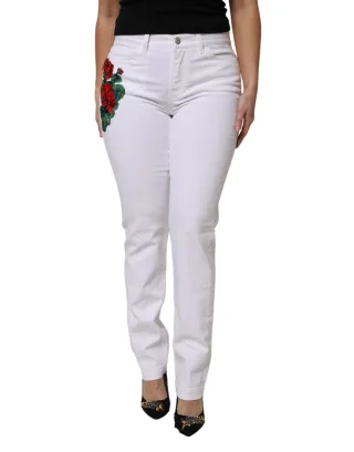 Blumen bestickte gerade Jeans