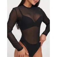 Elegant Love Body Langarmbody für Damen, transparent, Mesh-Body, Spitzen-Body Figurbetonter Bodysuit für Party & Clubwear