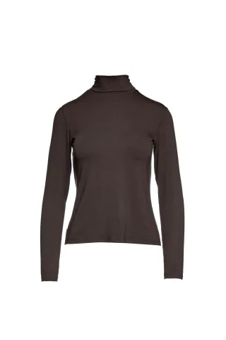 Brauner langärmeliger Pullover mit Polokragen
