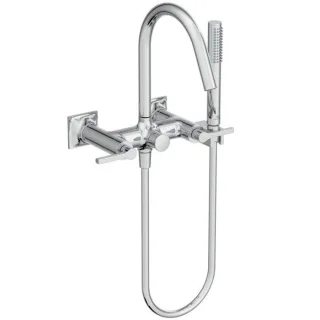 Ideal Standard Joy Neo Zweigriff-Wannenarmatur BD163AA Aufputz, mit Handbrause-Set, Ausladung 190mm, chrom