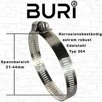 BURI Schlauchschelle 15 Schlauchschellen Edelstahl Schlauch Schellen Rohrschellen 21-44mm, (15-St)
