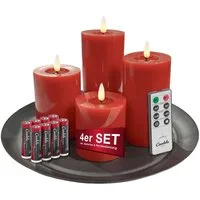 LC Home LED-Kerze Candela Lights LED Kerzen 4er Set Stumpenkerze inkl. Kerzenteller