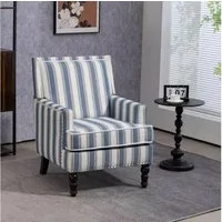 MC Star Polsterstuhl Polster-Akzentstuhl,Vintage Sessel mit blau-weiß gestreiftem (Leinenstoff und Nagelkopfeinfassung für das Wohnzimmer)