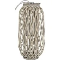 ECD Germany Kerzenlaterne Laterne Ried mit Henkel Rattan Windlicht mit Glaseinsatz Kerzenständer, 60xØ30cm Natur Korbgeflecht Handgeflochtene Gartenlaterne Kerzenhalter