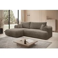 thematys Ecksofa mit Schlaffunktion und Bettkasten, L-Form, Cord und Bouclé + 2 Kissen, 260 x 165cm - Luxus Couch mit Bettfunktion mit Bonnellfedern