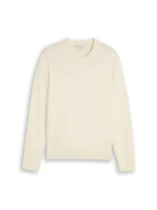 Denim Tom Tailor - Basic Strickpullover mit Rundhalsausschnitt Gardenia White - Gr. - XXL