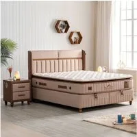 Bambi Boxspringbett mit Matratze Kopfteil Boxspringbett 180x200 - 90x200 Biosalt LED (Boxspringbett SET), LED und USB