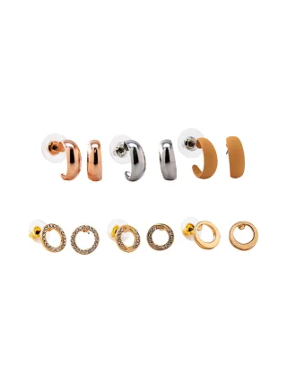 Steuer Modeschmuck Ohrstecker Set Metall 6 Paar glanz Straß weiß vergoldet gelb rot rhodiniert
