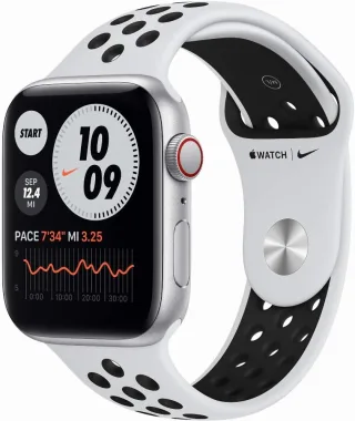 Apple Watch Nike+ Series 5 [GPS + Cellular inkl. Sportarmband pure platinum/schwarz] 44mm Aluminiumgehäuse silber