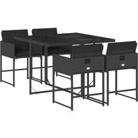 vidaXL Garten-Essgruppe 5-tlg. Garten-Essgruppe mit Kissen Schwarz Poly Rattan, (4-tlg)