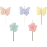 partydeco Geburtstagskerze, Geburtstagskerzen Schmetterlinge 3,5cm Bunt Pastell 5er Set