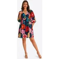 Imily Bela Babydollkleid Damen bedrucktes lockeres Urlaubskleid (Packung, 1-tlg., 1per-Pack) mit Kordelzug