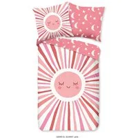 good morning Kinderbettwäsche Sunnymul, Renforcé, 2 teilig, Baumwolle, 135x200, Reißverschluss, Wendeoptik, Mädchen, Sonne, Rosa