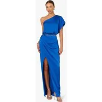 Adrianna Papell Abendkleid Stretch Satin Long Dress Kleid im griechischen Stil mit Gürtel