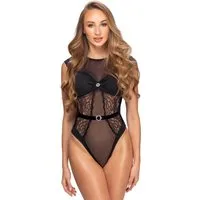 Cottelli LINGERIE Stringbody String-Body transparent Blickdichte geraffte Cups mit Strass-Detail - (1-tlg) Nahezu rückenfrei