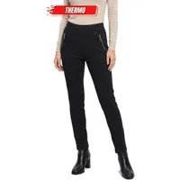 dy_mode Thermohose Damen Thermohose Schwarz gefütterte Winterhose Mid Waist in Unifarbe, Middel Waist, mit Innenfutter, mit elastischem Bund