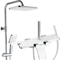 HOMELODY Duschsystem mit Thermostat und Glasablage in Chrom,Brausegarnitur, 3 Strahlart(en), Set, Funktional und hochwertig – für ein rundum perfektes Duscherlebnis., 12 Zoll Regendusche, 3-Funktions-Handbrause