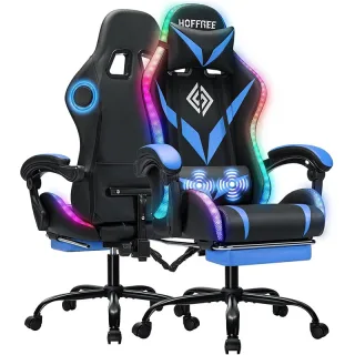 HOFFREE Gaming Chair with bluetooth Speakers RGB LED Lights Computer Chair Ergonomic Massage Game Chair with Footrest &