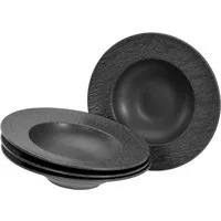 CreaTable Pastateller Schiefer Black, Pasta Gourmetteller Set 4-tlg, (4 St), Teller Set, Seidenmatte Spezialglasur, Ausdruckstarkes Relief