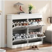 Merax Schuhschrank Schmaler Flurschrank (Schuhaufbewahrung für Eingangsbereich, 1-St) Schuhregal mit 4 Kipptüren & 8 Fächern, 105x24x83 cm