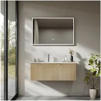BRIDGE BENO Badmöbel-Set Wandhängender Badezimmer-Waschtisch mit Mineralguss-Waschbecken, Soft-Close Schubladen & Türen, 100cm