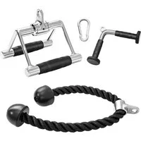 COSTWAY Trainingshilfe, 3-teilige Set mit Trizepsseil, V Griff, Doppel-D-Griff