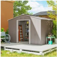 Outsunny Gerätehaus 4,9m² mit Satteldach, Fundament, Abschließbarer Schiebetür, wetterfest, BxT: 277x195 cm, (Gartenhaus, 1 St., Geräteschuppen), aus Verzinkter Stahl, für Hinterhof, Garten, Hellgrau