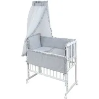 Baby-Delux Beistellbett Babybett Royal Grau Rüsche, Stillbett 90x40 weiß höhenverstellbar, Matratze inkl. komplett Set