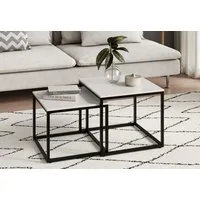 Home Collective Couchtisch 2er Set Beistelltisch Wohnzimmertisch modern rund und quadratisch (ideal als Büro Ablagetisch oder als Wohnzimmer Deko, Kleiner quadratischer Tisch Set 2 in 1), hochwertiges Design mit Metallgestell, stabile Tischplatte, we