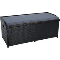 ESTEXO Gartenbank Sitzbank mit Auflagenbox Rattan Kissentruhe Polyrattan Bank Schwarz