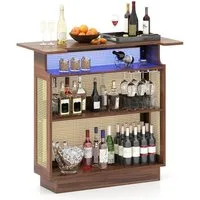 COSTWAY Bartisch, LED Hausbar Weinschrank Rattan mit 3-reihigen Glashaltern