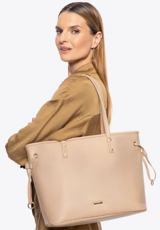 Wittchen Damen-Einkaufstasche aus Öko-Leder mit Trageriemen, Beige