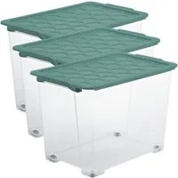 ROTHO Aufbewahrungsbox Evo Safe Keeping 3er-Set Kiste 65l mit Deckel und Rädern (Aufbewahrungsset, 3er-Set)