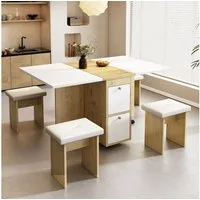 OKWISH Essgruppe Stuhl-Set (mit Esstisch, 4 Stühlen), klappbarer Esstisch 120x80x75 cm, (Set, 5-tlg., 1 Tisch, 4 Stühlen), Mit Riemenscheibe, Ausziehbarer Esszimmertisch, 120*80*75cm