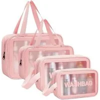 LuxusKollektion Kulturbeutel Transparente PVC Kulturtasche Reise Make up Tasche 5-teilig Rosa