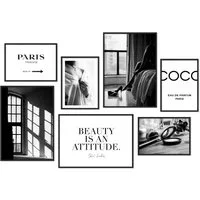 Hyggelig Home Poster Beauty, Premium Poster Set OHNE & MIT Rahmen - Wandbilder schwarz weiß, Abstrakt (Set, 7 St), Collage Coco, Qualitätsdruck auf dickem Papier