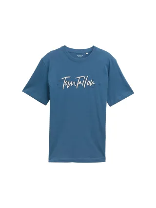 Tom Tailor - T-Shirt mit Logo-Print real teal blue - Gr. - M