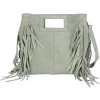 MIRROSI Umhängetasche Damen Crossbody Bag, Echtleder Made In Italy, wunderschöne Fransen (23x24x7cm) aus Wildleder