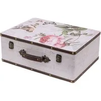 HMF Aufbewahrungsbox Handgefertigter Vintage Koffer aus Holz, Deko Koffer, Geschenkkoffer im Rosen Design, 44 x 32 x 16 cm