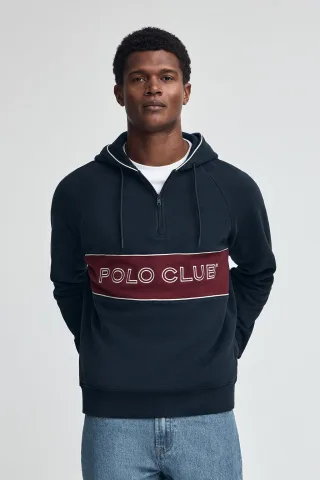 Sweatshirt marineblau mit halbem Reißverschluss und Polo Club-Logo