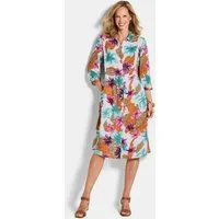 GOLDNER Sommerkleid Kurzgröße: Blusenkleid mit Leo-Blumen-Muster Druckkleid mit Hemdkragen, Knopfleiste, Taschen und 3/4-Arm