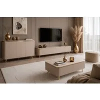 ALLHOUSE24 Wohnzimmer-Set LINE Kaschmir GOLD TV-Schrank, Kommode, Couchtisch Abgerundete Kanten, (3-St), Das Set besteht aus: Kommode, TV Schrank, Couchtisch