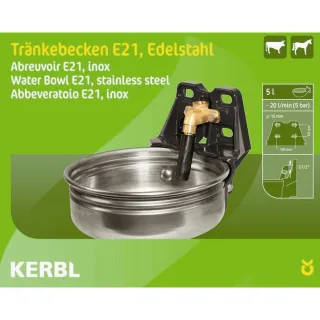 Kerbl Edelstahlbecken E21 mit Rohrventil, 1/2"-Anschluss - 221860