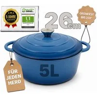 Ottia Schmortopf Gusseisen Topf lc, 26cm groß, 5L, Bräter, Brotbacktopf mit E-Book., Gusseisen, 3-fach Emaille, Händler aus Hamburg