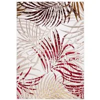 Mazovia Designteppich Modern Teppich für Wohnzimmer- Beige Creme mit Gold, 80 x 150 cm, Glänzende,Palmenzweige Feder,Modern,Höhe 10 mm,Weich,Pflegeleicht