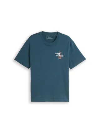 Denim Tom Tailor - Relaxed Fit T-Shirt mit Rückenprint tide petrol - Gr. - S